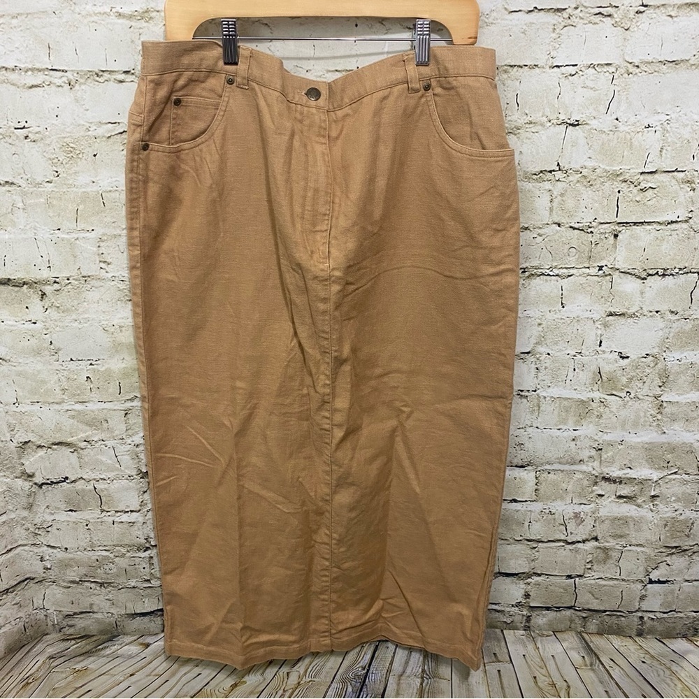 Jones New York Tan Linen Blend Stretch Waist Modest Midi Long Skirt